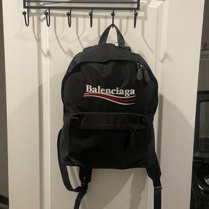 BALENCIAGA BLACK POLITICAL CAMPAIGN LOGO BACKPACK